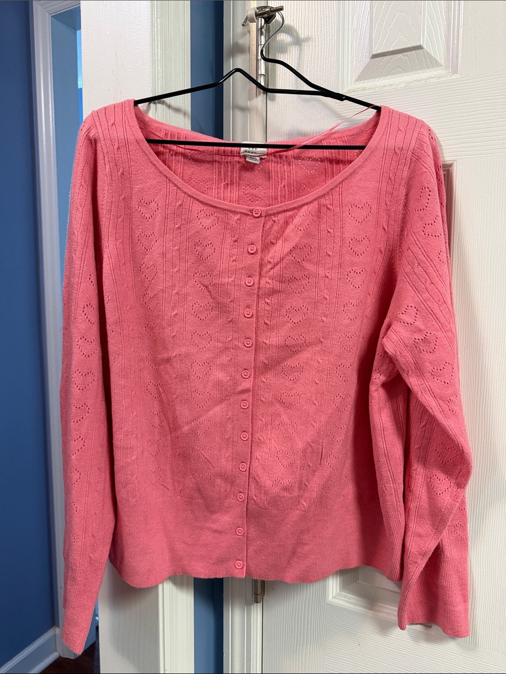 a new day Pink Button-Front Eyelet Knit Cardigan